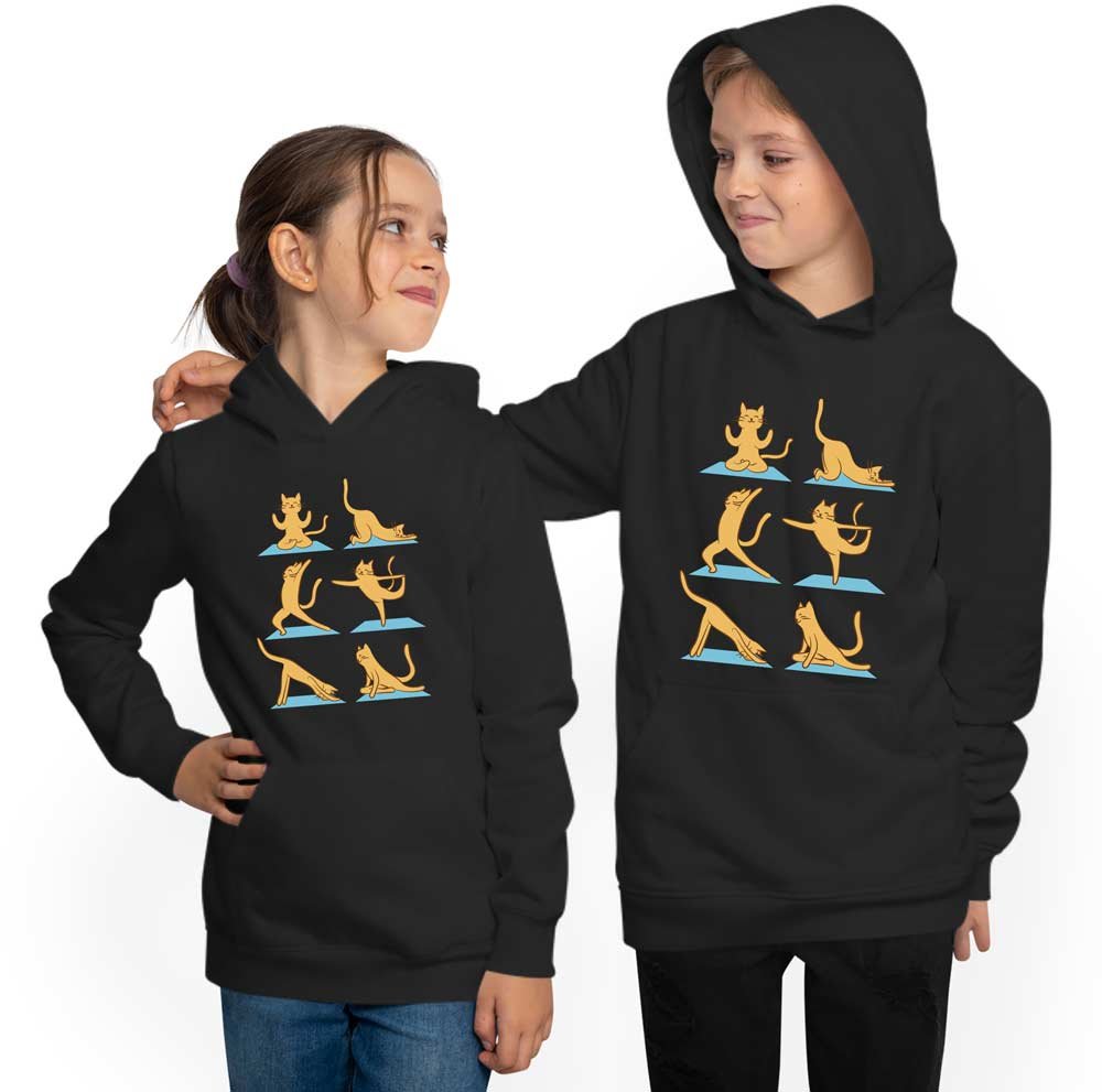 Hoodie Hooded Sweatshirt Kids - Cats Doing Yoga i131